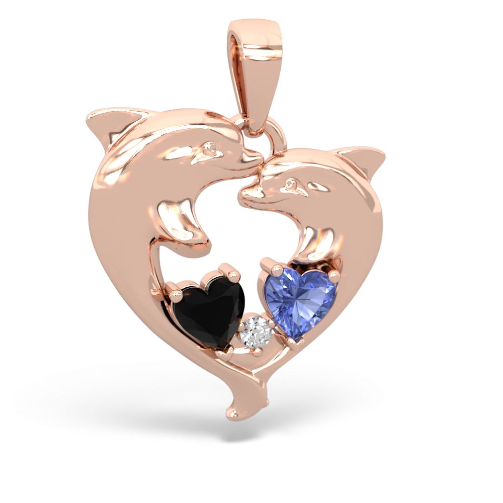 Onyx Dolphin Heart 14K Rose Gold pendant P5820