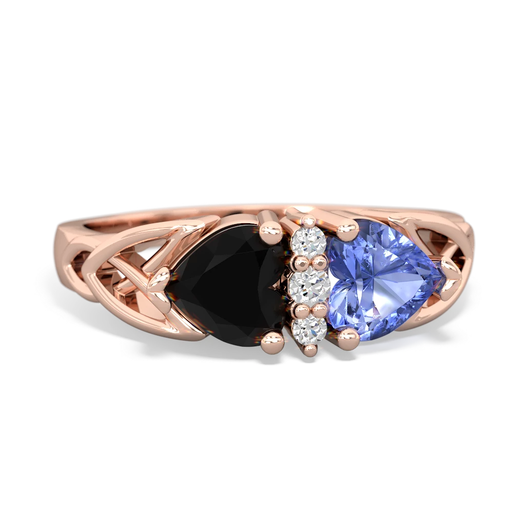 Onyx Celtic Knot Double Heart 14K Rose Gold ring R5040