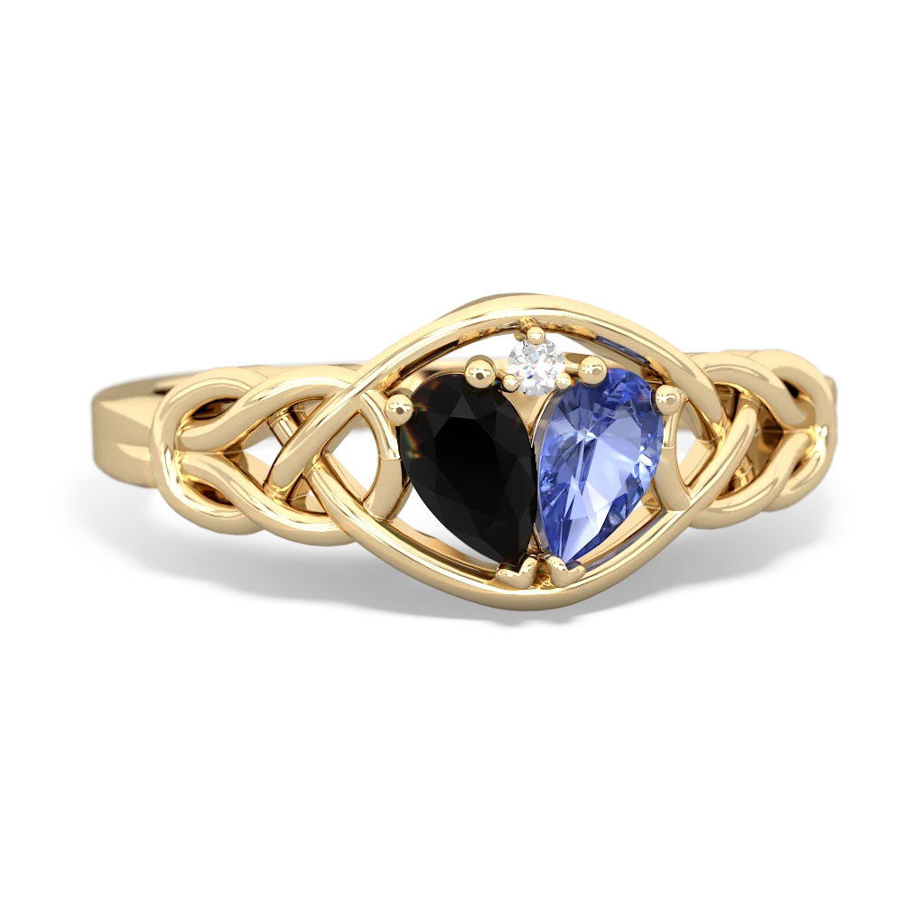 Onyx Celtic Love Knot 14K Yellow Gold ring R5420