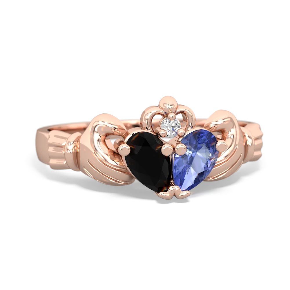 Onyx 'Our Heart' Claddagh 14K Rose Gold ring R2388