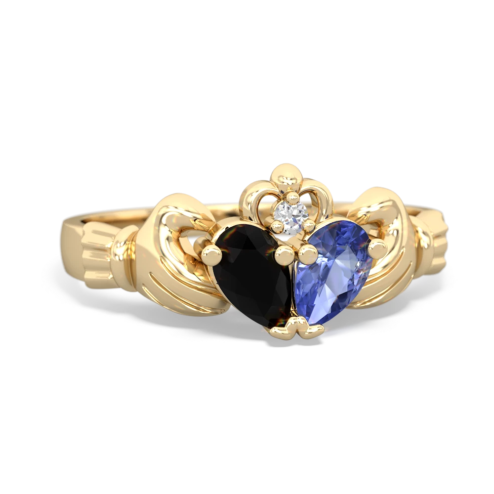 Onyx 'Our Heart' Claddagh 14K Yellow Gold ring R2388