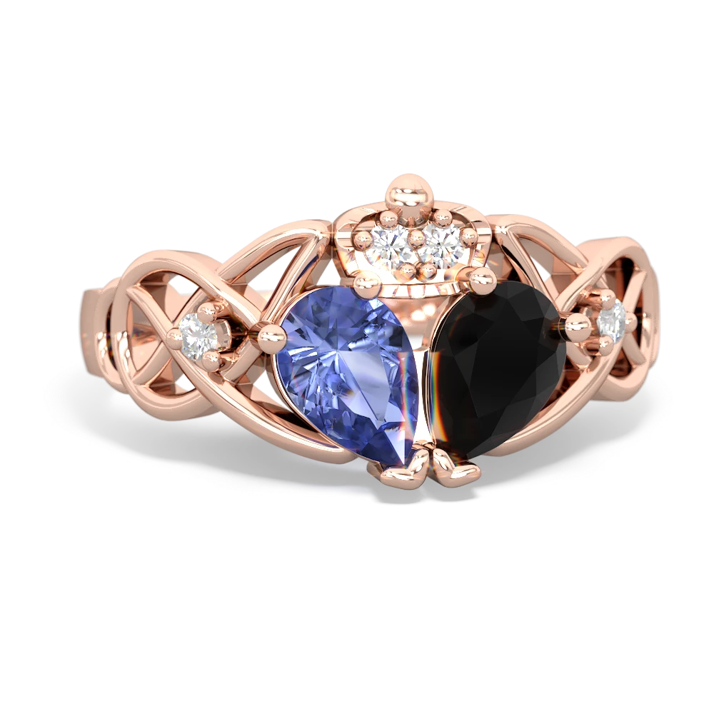 Onyx 'One Heart' Celtic Knot Claddagh 14K Rose Gold ring R5322