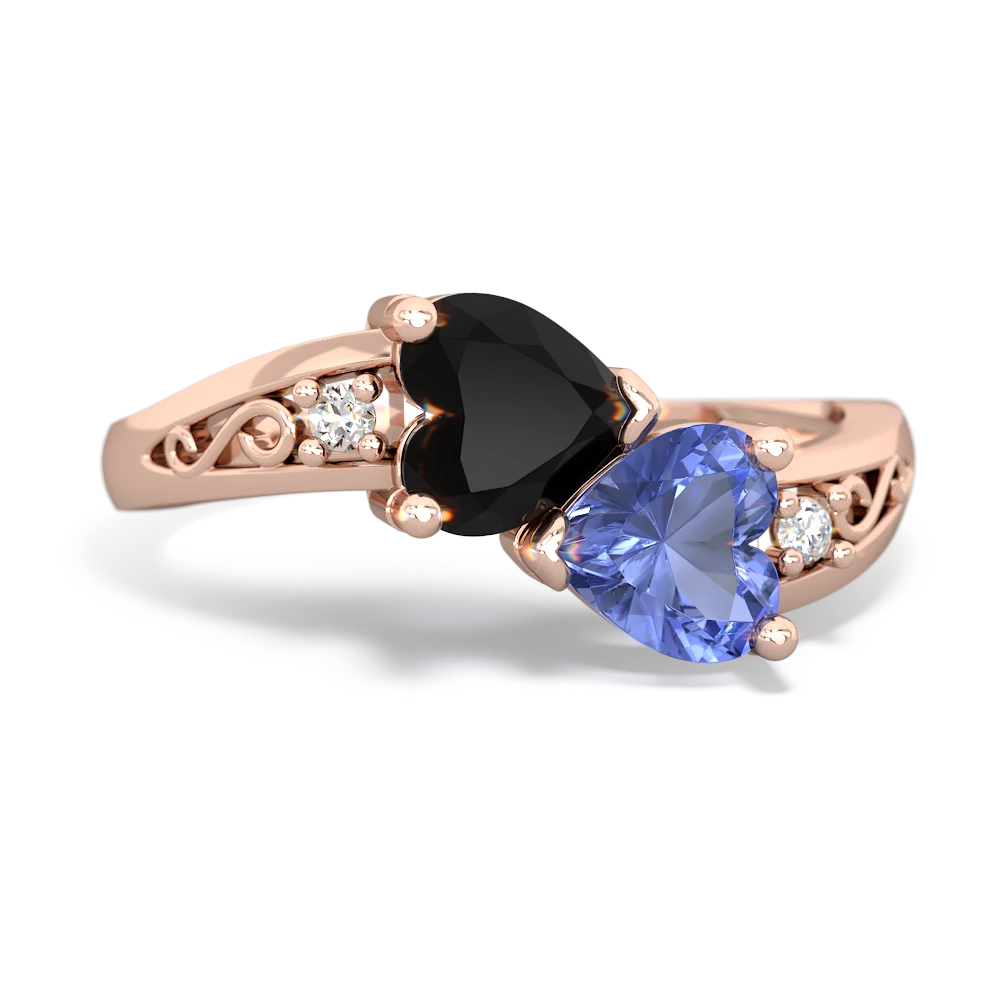 Onyx Snuggling Hearts 14K Rose Gold ring R2178