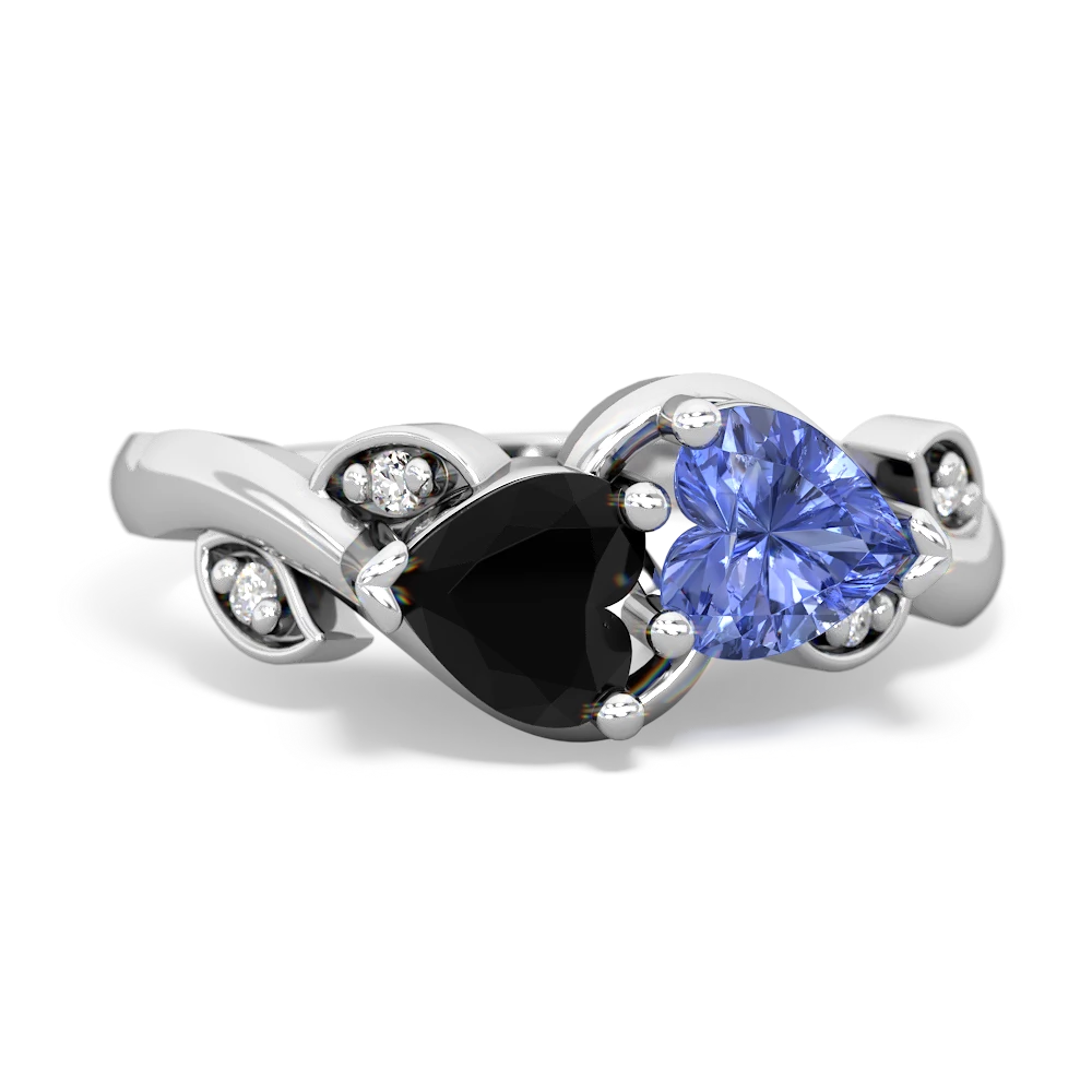 Onyx Floral Elegance 14K White Gold ring R5790