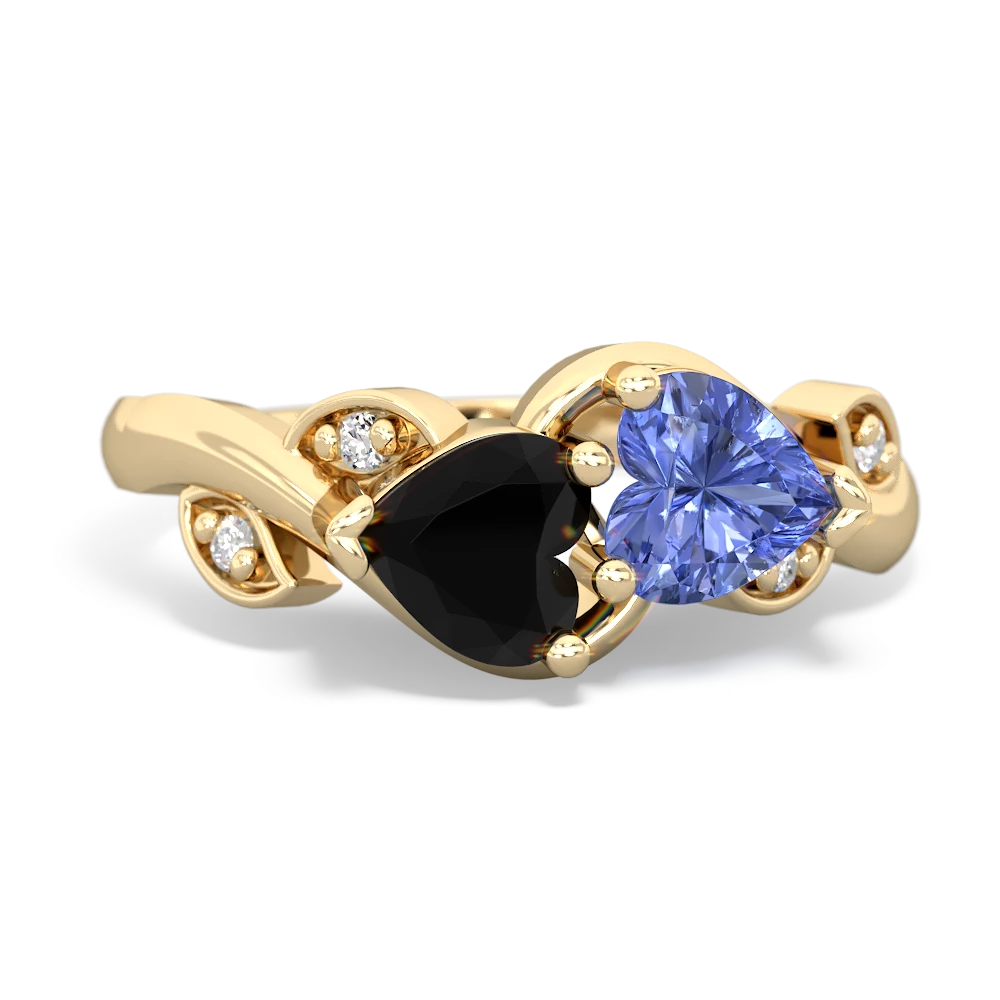 Onyx Floral Elegance 14K Yellow Gold ring R5790