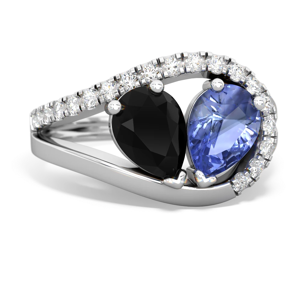 Onyx Nestled Heart Keepsake 14K White Gold ring R5650