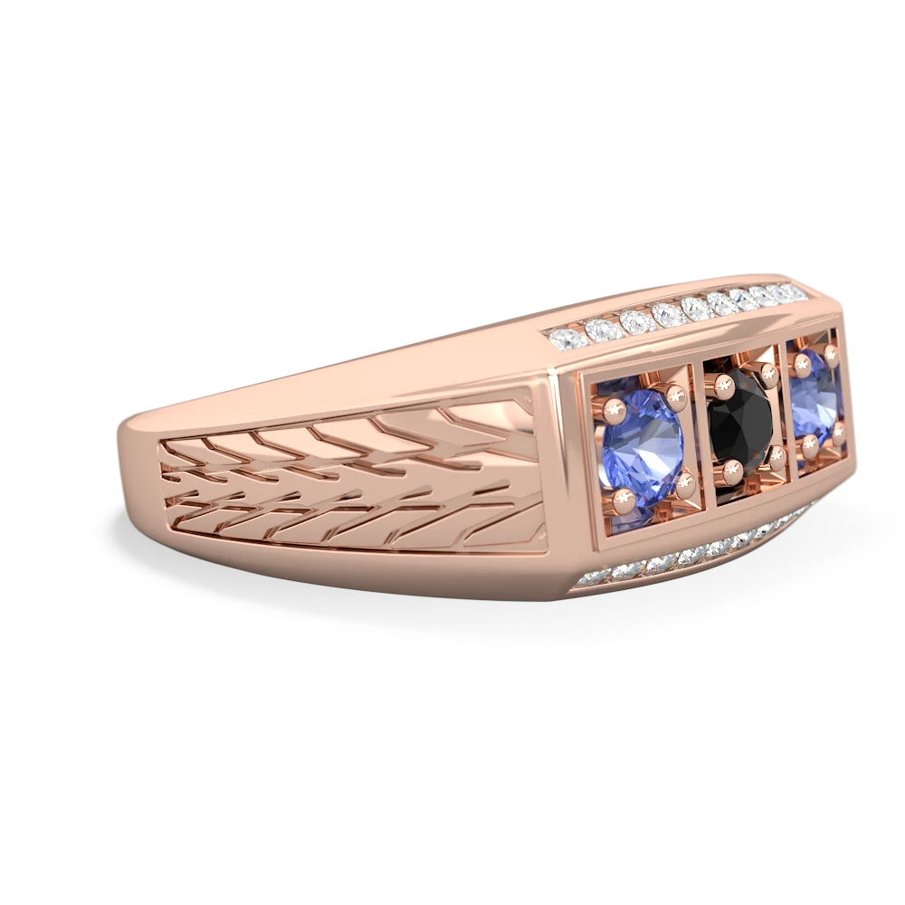 Onyx Three Stone Tire Tread Men's 14K Rose Gold ring R0520