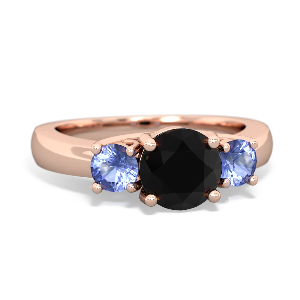 Onyx Three Stone Round Trellis 14K Rose Gold ring R4018