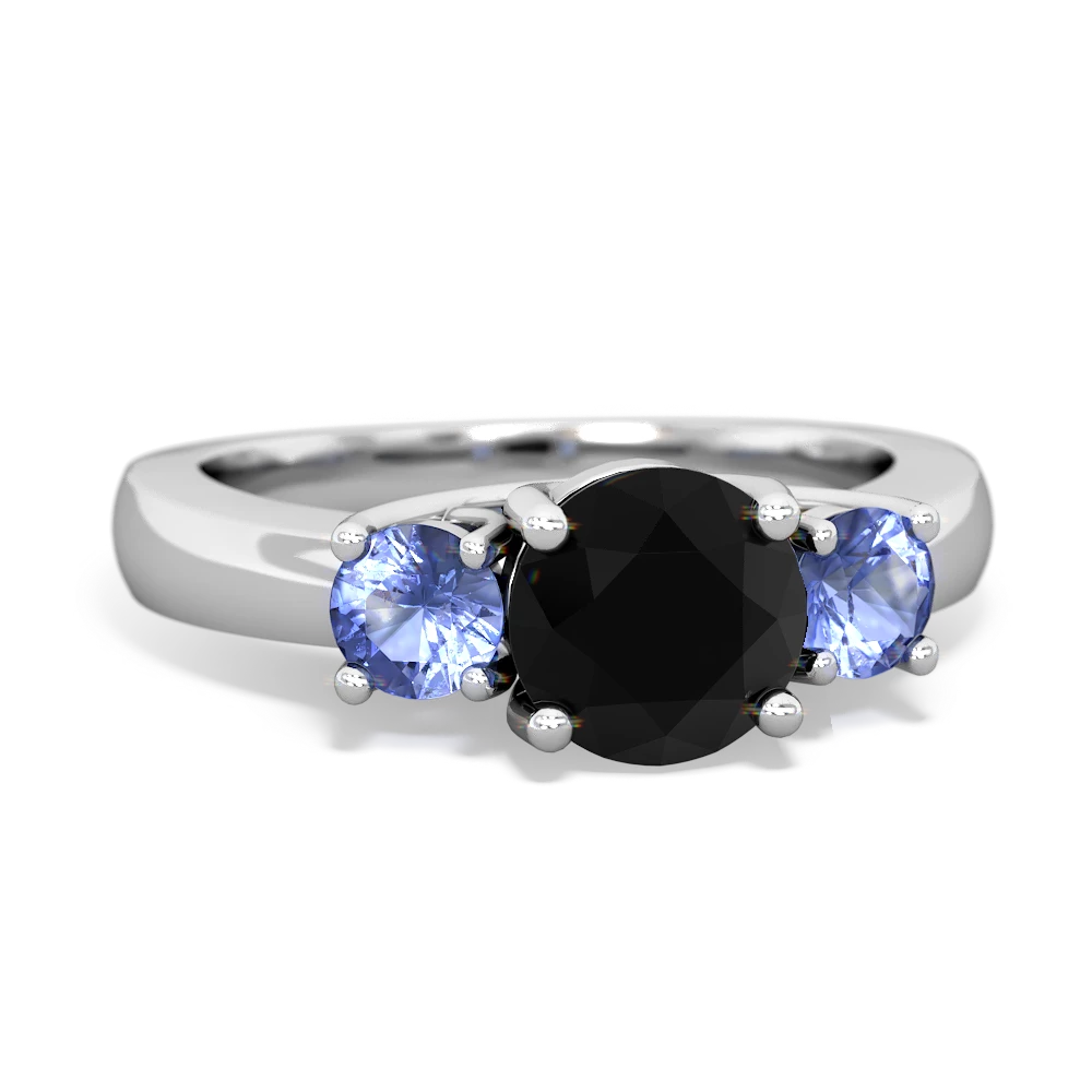 Onyx Three Stone Round Trellis 14K White Gold ring R4018