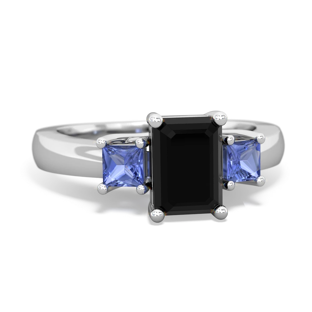 Onyx Three Stone Emerald-Cut Trellis 14K White Gold ring R4021