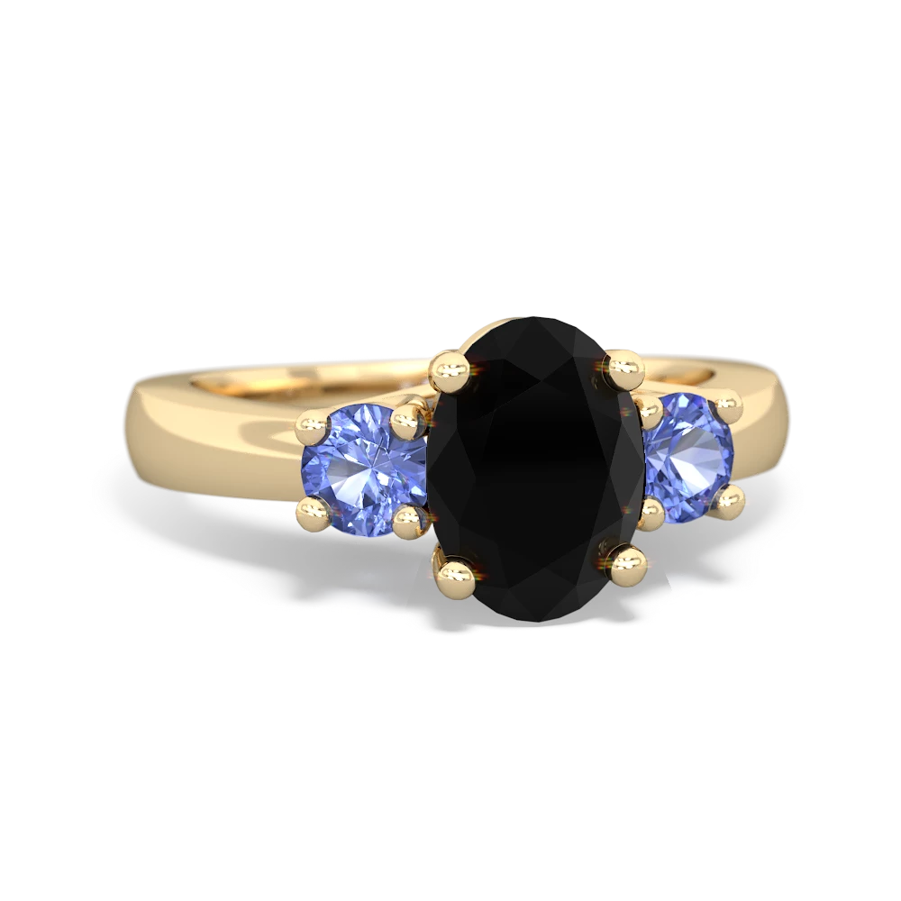 Onyx Three Stone Oval Trellis 14K Yellow Gold ring R4024