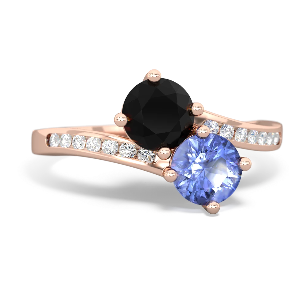 Onyx Channel Set Two Stone 14K Rose Gold ring R5303