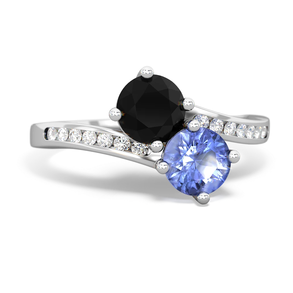 Onyx Channel Set Two Stone 14K White Gold ring R5303