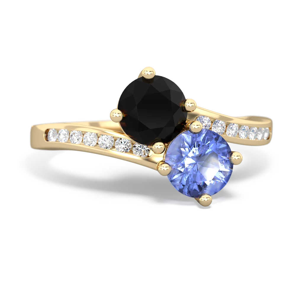 Onyx Channel Set Two Stone 14K Yellow Gold ring R5303