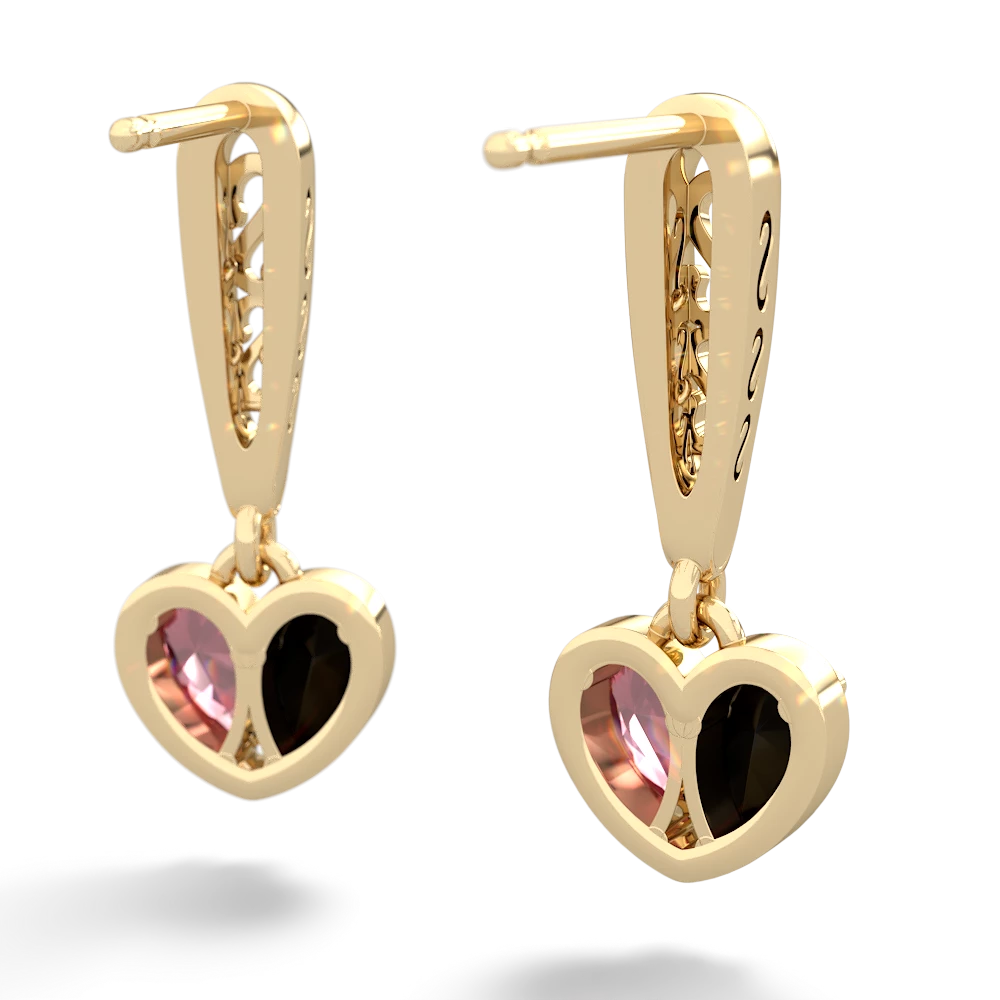 Onyx Filligree Heart 14K Yellow Gold earrings E5070