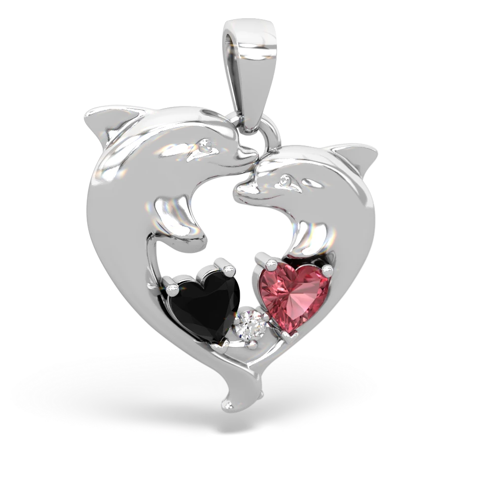 Onyx Dolphin Heart 14K White Gold pendant P5820