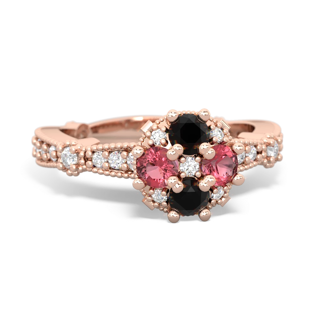 Onyx Sparkling Tiara Cluster 14K Rose Gold ring R26293RD