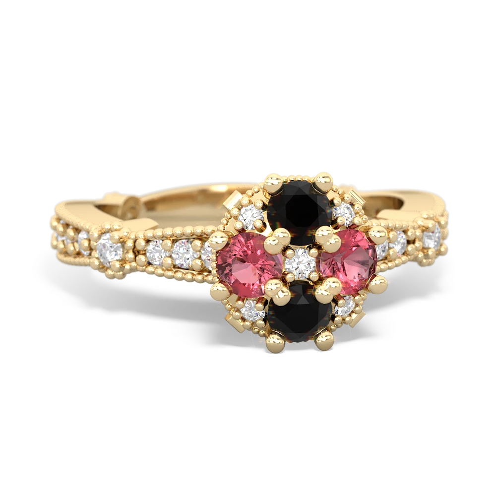 Onyx Sparkling Tiara Cluster 14K Yellow Gold ring R26293RD