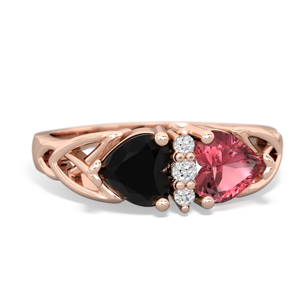 Onyx Celtic Knot Double Heart 14K Rose Gold ring R5040