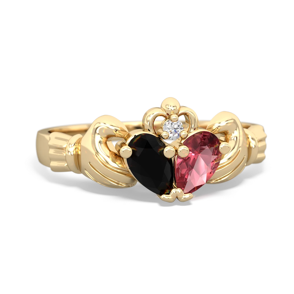 Onyx 'Our Heart' Claddagh 14K Yellow Gold ring R2388