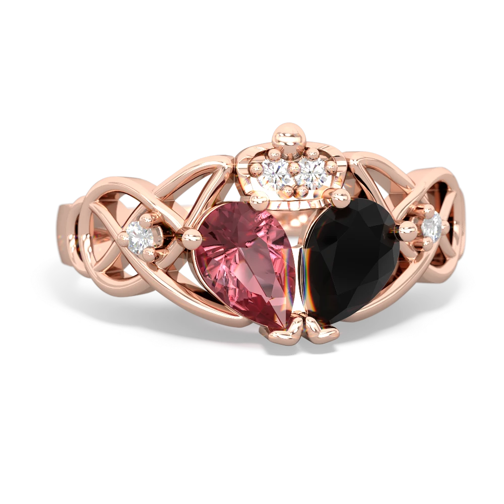 Onyx 'One Heart' Celtic Knot Claddagh 14K Rose Gold ring R5322