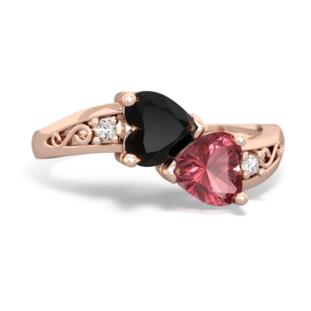 Onyx Snuggling Hearts 14K Rose Gold ring R2178