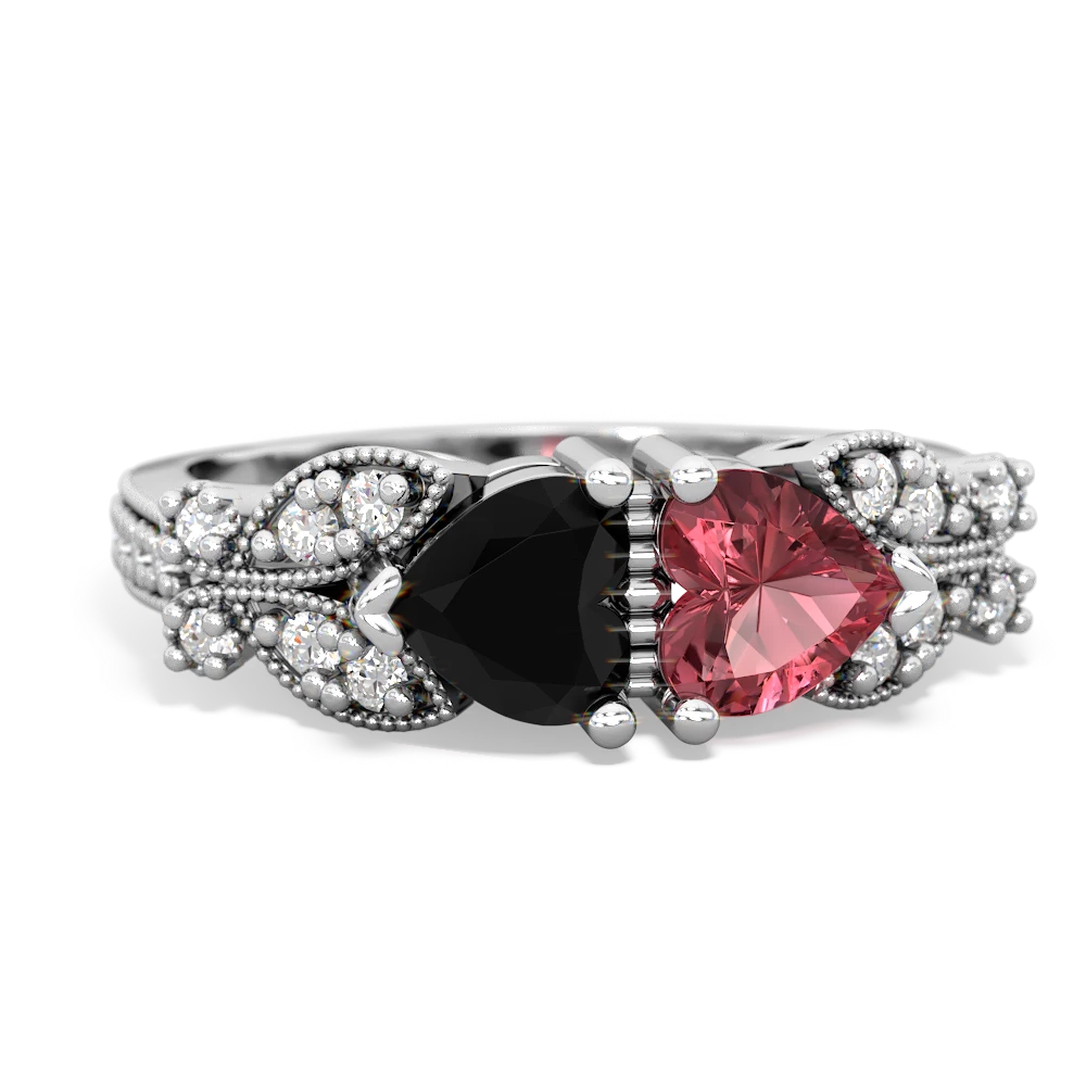 Onyx Diamond Butterflies 14K White Gold ring R5601