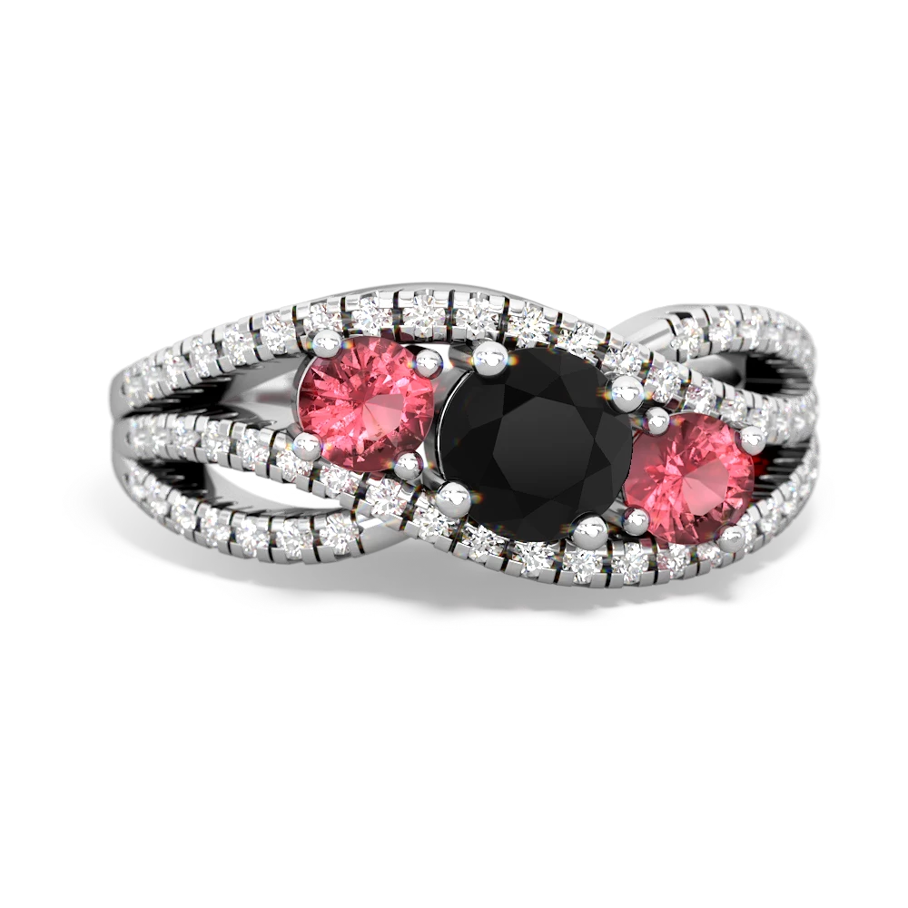 Onyx Three Stone Aurora 14K White Gold ring R3080