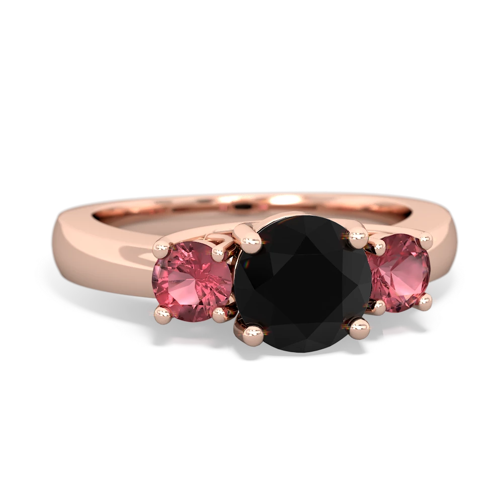 Onyx Three Stone Round Trellis 14K Rose Gold ring R4018