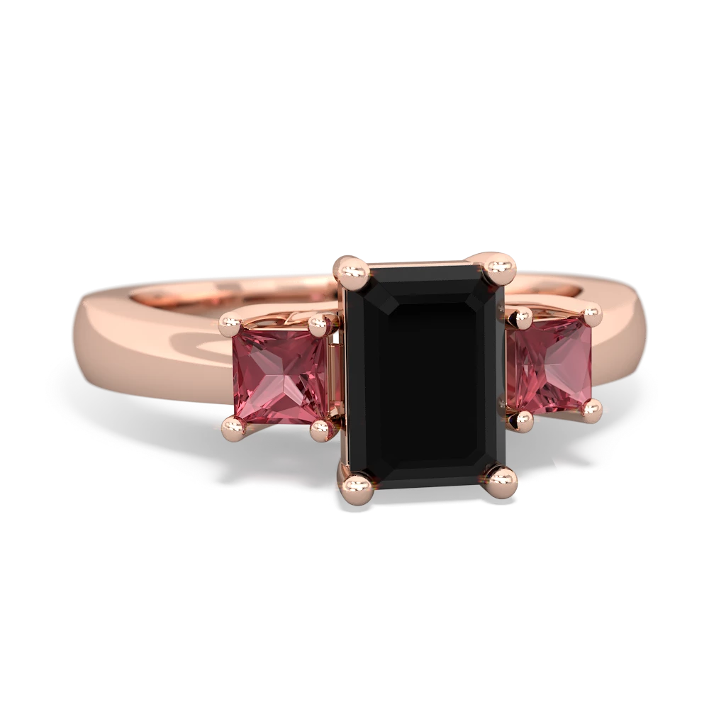 Onyx Three Stone Emerald-Cut Trellis 14K Rose Gold ring R4021