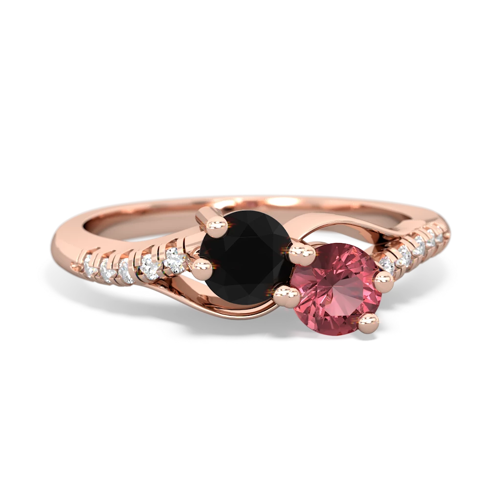 Onyx Infinity Pave Two Stone 14K Rose Gold ring R5285