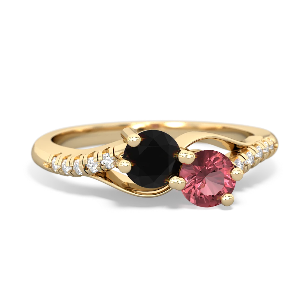 Onyx Infinity Pave Two Stone 14K Yellow Gold ring R5285