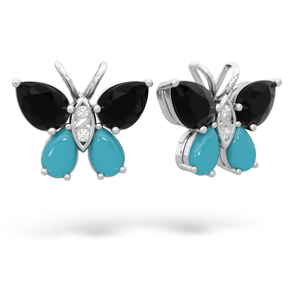 Onyx Butterfly 14K White Gold earrings E2215