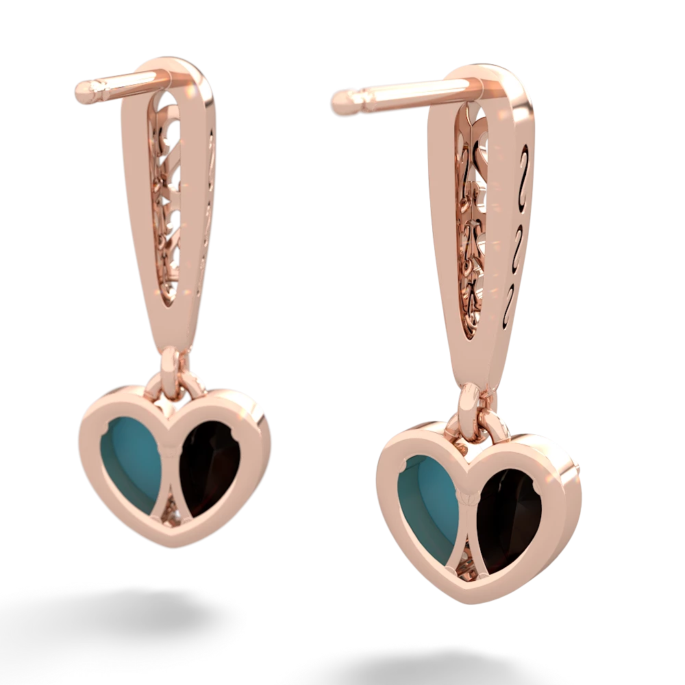 Onyx Filligree Heart 14K Rose Gold earrings E5070