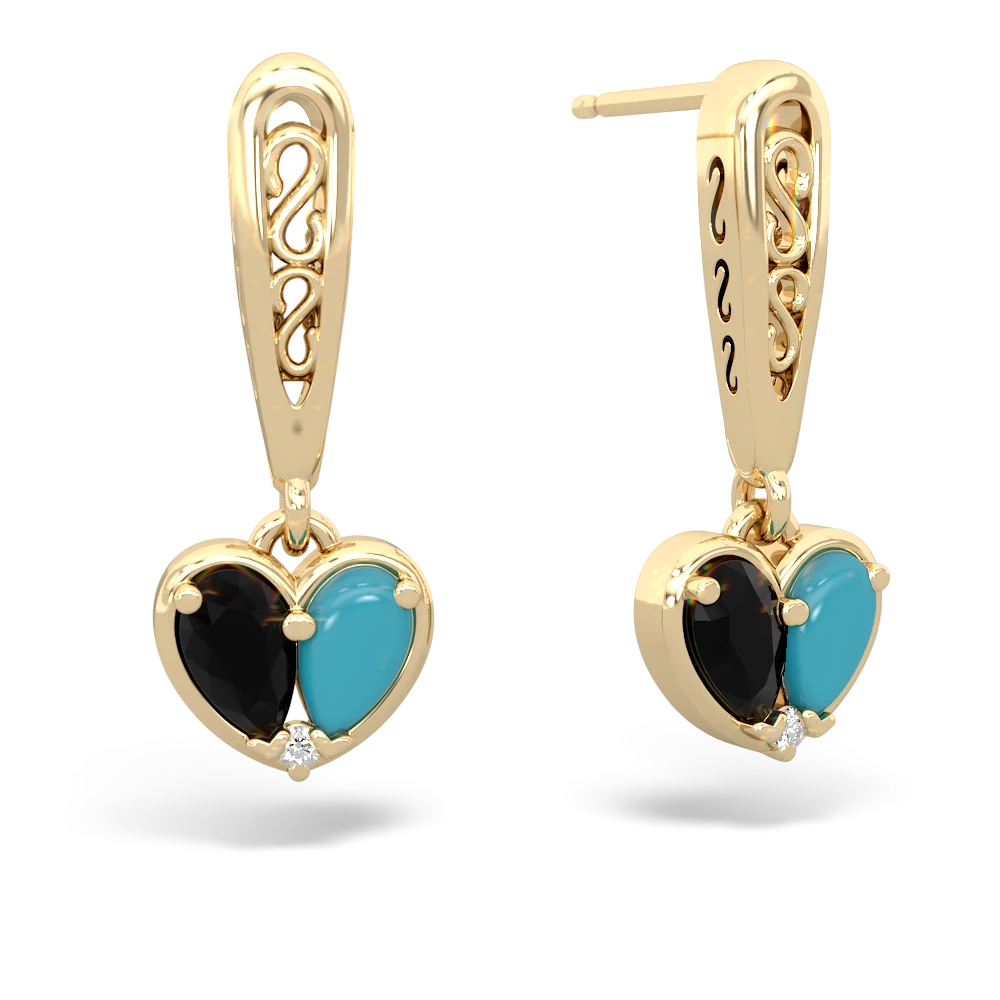 Onyx Filligree Heart 14K Yellow Gold earrings E5070