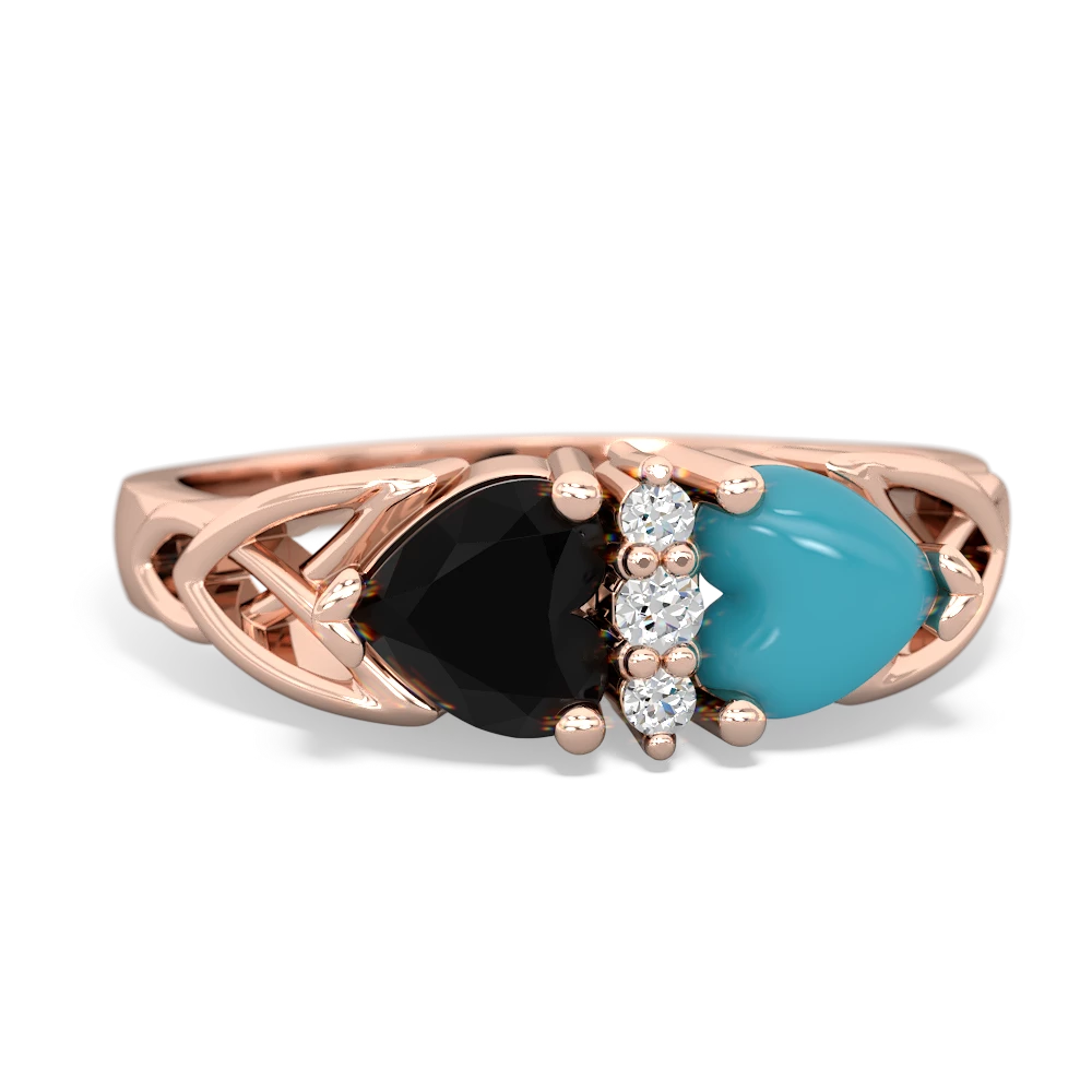 Onyx Celtic Knot Double Heart 14K Rose Gold ring R5040