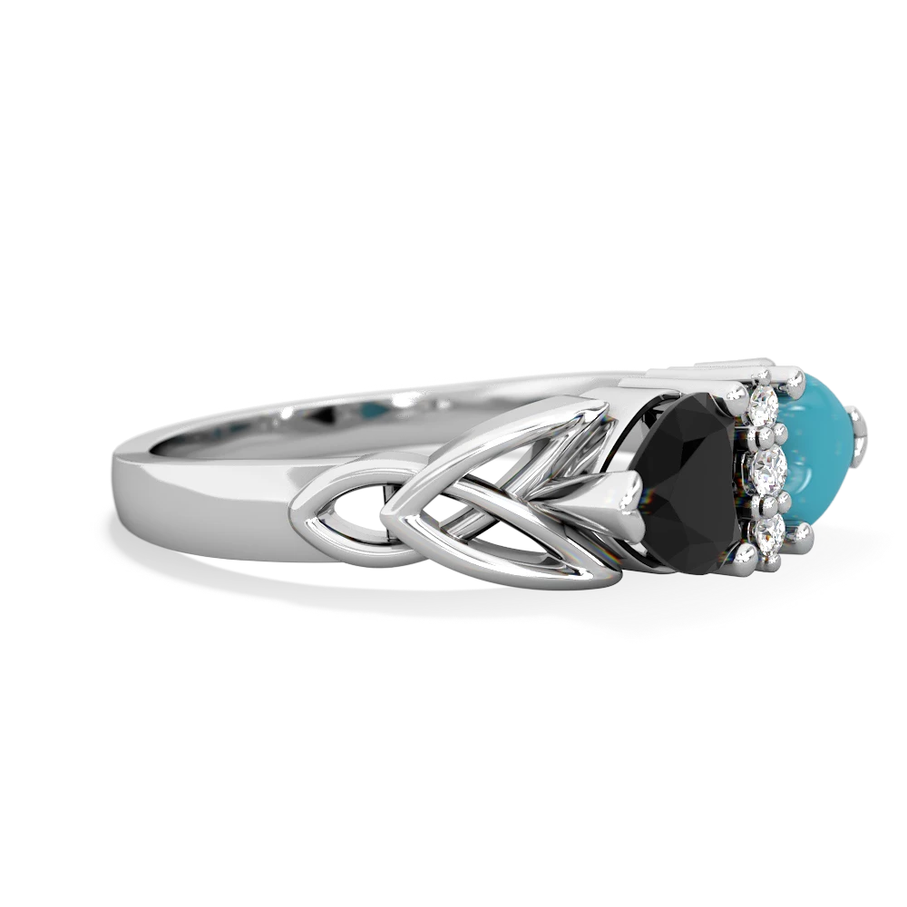 Onyx Celtic Knot Double Heart 14K White Gold ring R5040