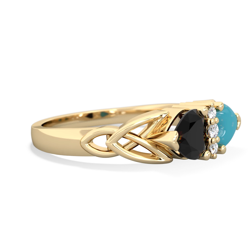 Onyx Celtic Knot Double Heart 14K Yellow Gold ring R5040