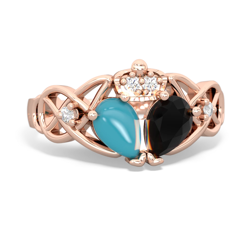 Onyx 'One Heart' Celtic Knot Claddagh 14K Rose Gold ring R5322