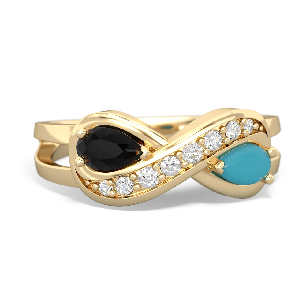 Onyx Diamond Infinity 14K Yellow Gold ring R5390
