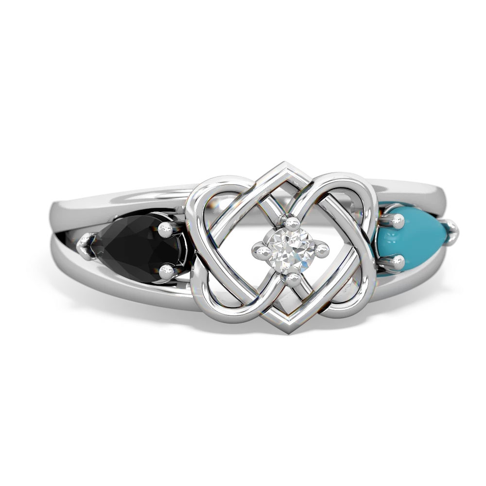 Onyx Hearts Intertwined 14K White Gold ring R5880