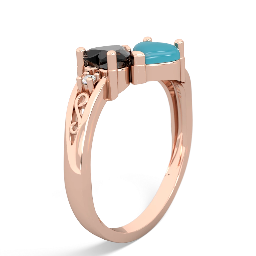 Onyx Snuggling Hearts 14K Rose Gold ring R2178