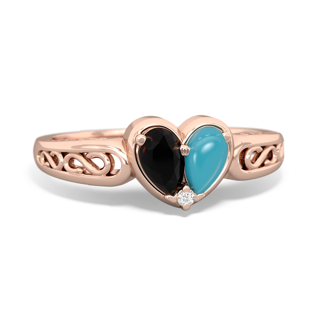 Onyx Filligree 'One Heart' 14K Rose Gold ring R5070