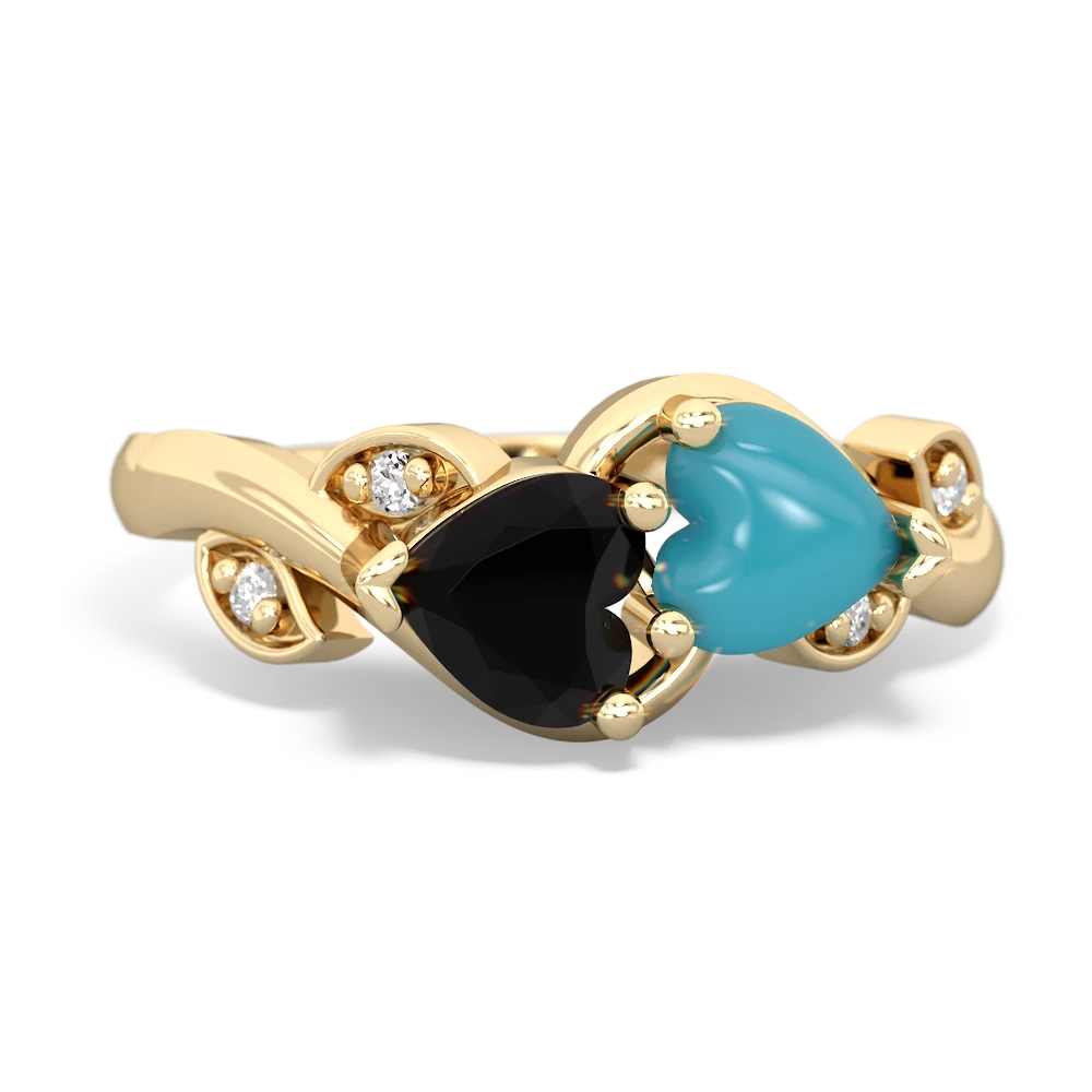 Onyx Floral Elegance 14K Yellow Gold ring R5790