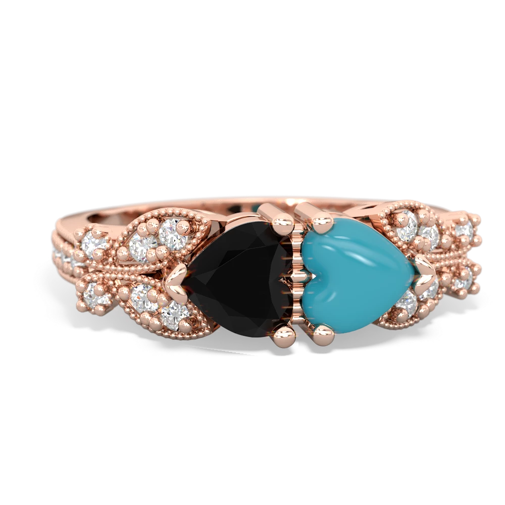 Onyx Diamond Butterflies 14K Rose Gold ring R5601