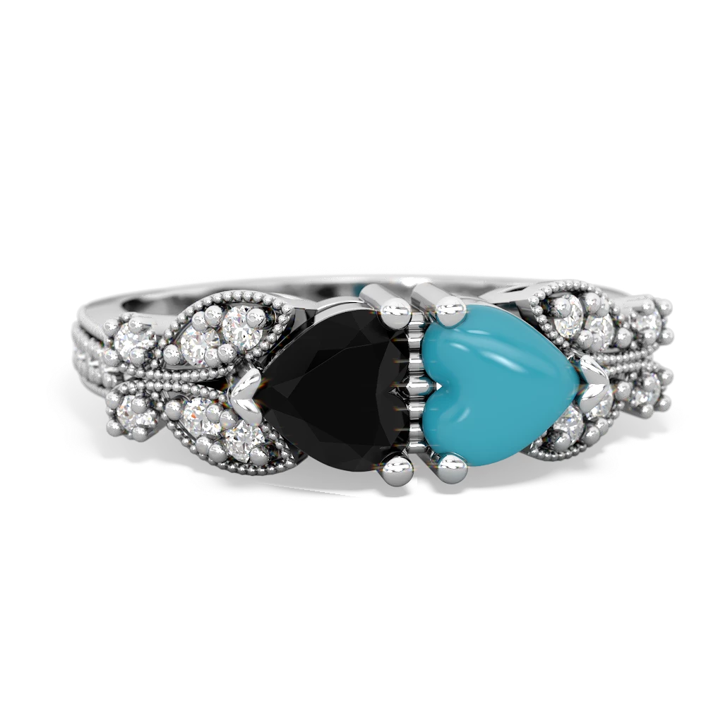 Onyx Diamond Butterflies 14K White Gold ring R5601