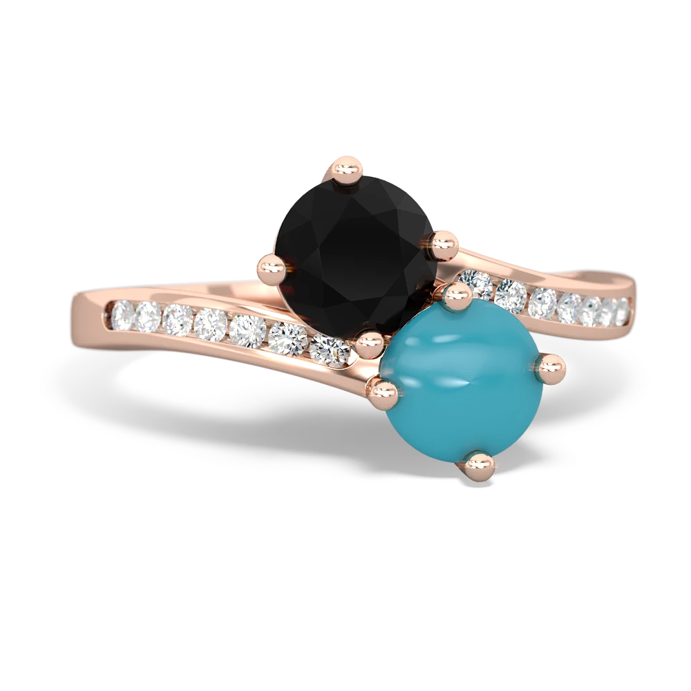 Onyx Channel Set Two Stone 14K Rose Gold ring R5303