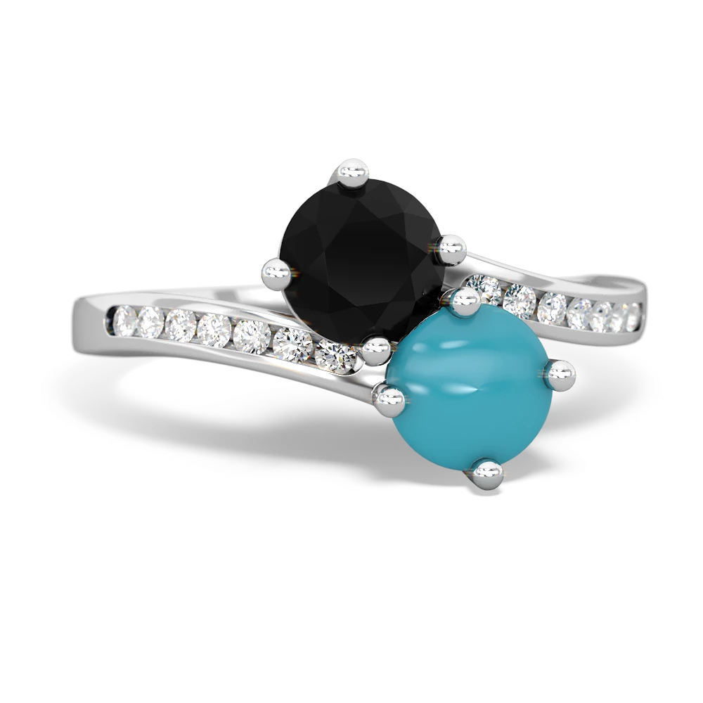 Onyx Channel Set Two Stone 14K White Gold ring R5303