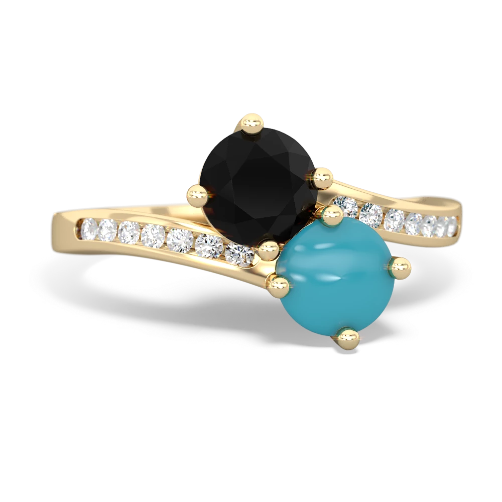 Onyx Channel Set Two Stone 14K Yellow Gold ring R5303