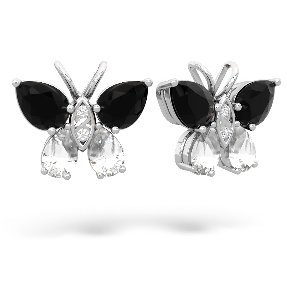 Onyx Butterfly 14K White Gold earrings E2215